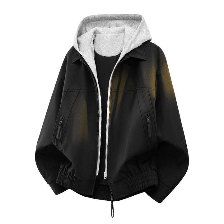 Herren Urbaner Layering-Bomber mit kontrastierender Kapuzen-Innenjacke und Reißverschlusstaschen Drune