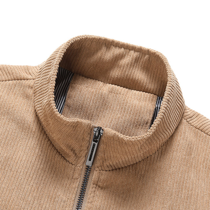 Herren  feiner Cordblouson mit Stehkragen, gestreiftem Innenfutter und verdeckten Druckknopftaschen Drune
