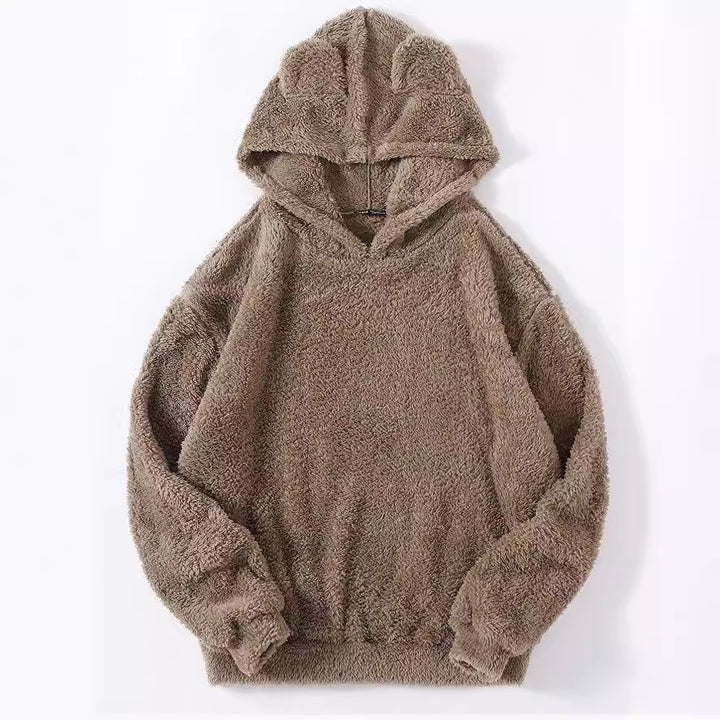 Damen nan kuscheliger Teddy-Hoodie mit Ohren, elastischem Bund und extra weichem Plüsch Drune