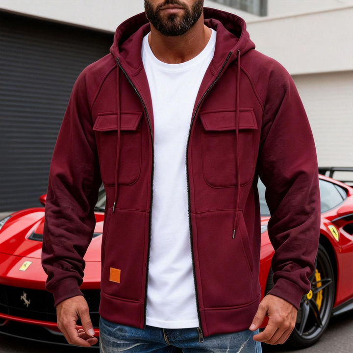 Herren Kapuzenjacke mit durchgehendem Reißverschluss, Brustklappen und moderner Slim‑Fit-Silhouette Drune