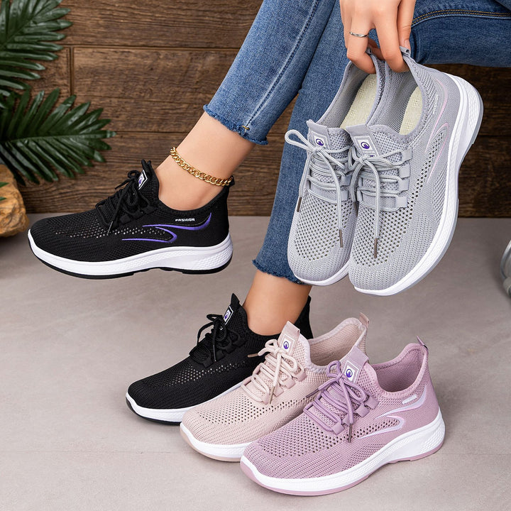 Damen nan atmungsaktiver Strick-Freizeitsneaker mit elastischer Schnürung und stoßabsorbierender Keilsohle Drune