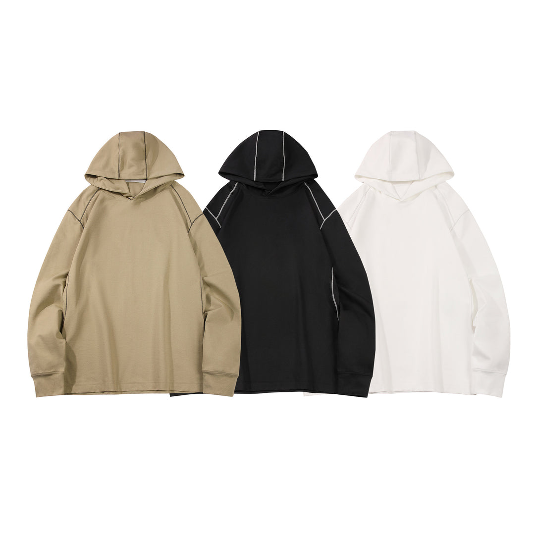 Herren Oversized Kapuzenpullover aus schwerer Baumwollmischung mit Kontrastnähten und Raglanärmeln Drune