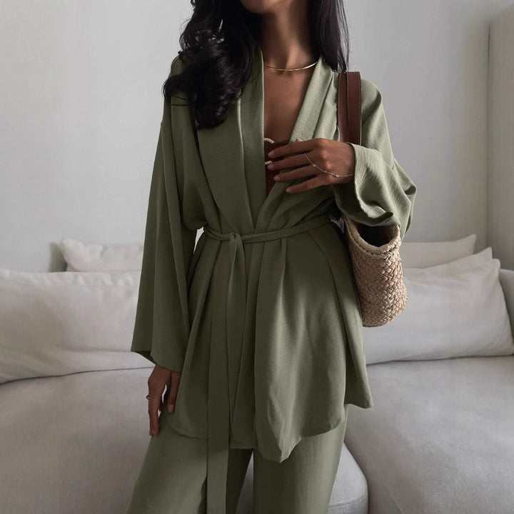 Damen lässiges Jumpsuit-Set mit weitem Schnitt und Taillengürtel Drune