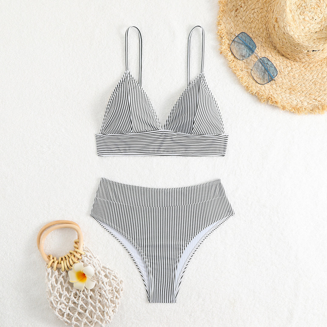 Damen Hochgeschnittener Bikini mit feinen Streifen Drune