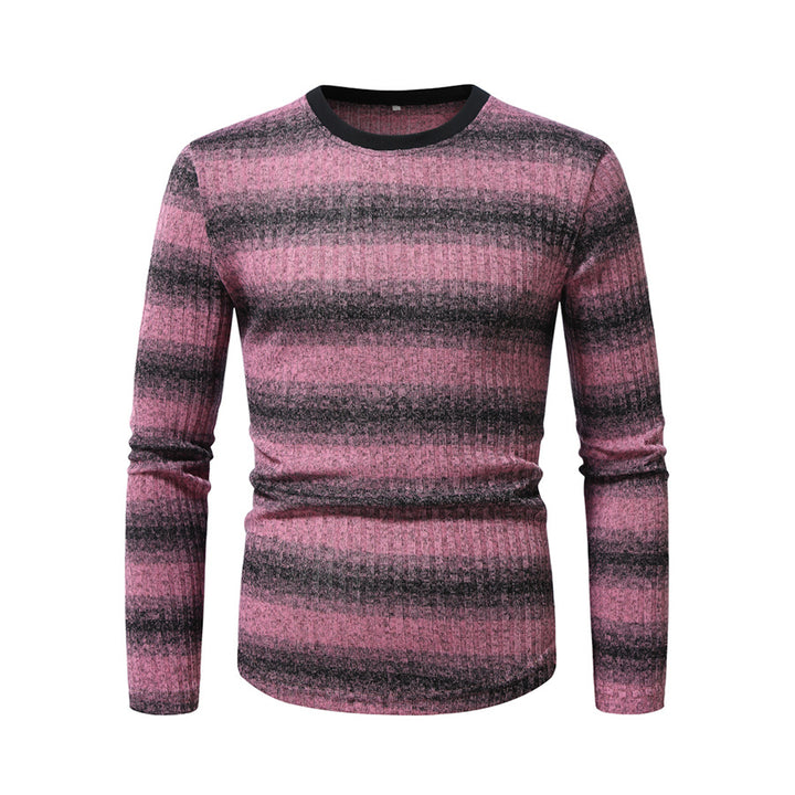 Herren Slim-Fit Feinstrick-Pullover mit horizontalem Farbverlauf und geripptem Strukturmix Drune