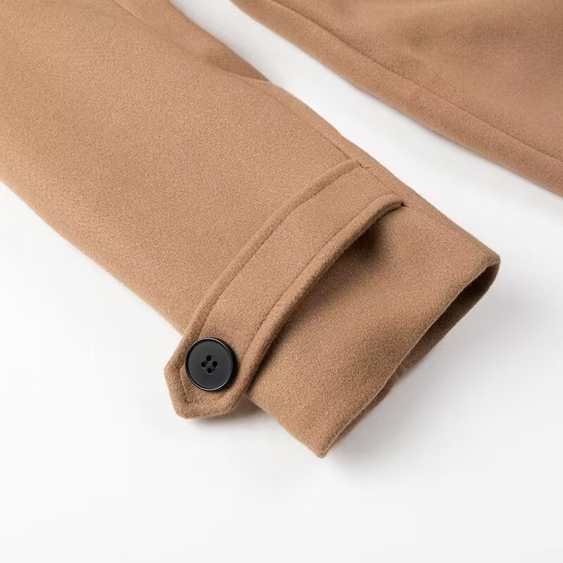 Damen Doppelreihiger Maxilanger Trenchcoat mit Bindegürtel und Cape-Überwurf Drune