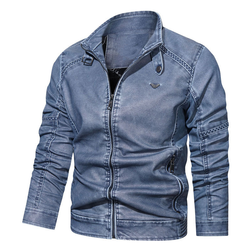 Herren Denim‑Optik Blouson mit ergonomischen Biesen und Stehkragen Drune