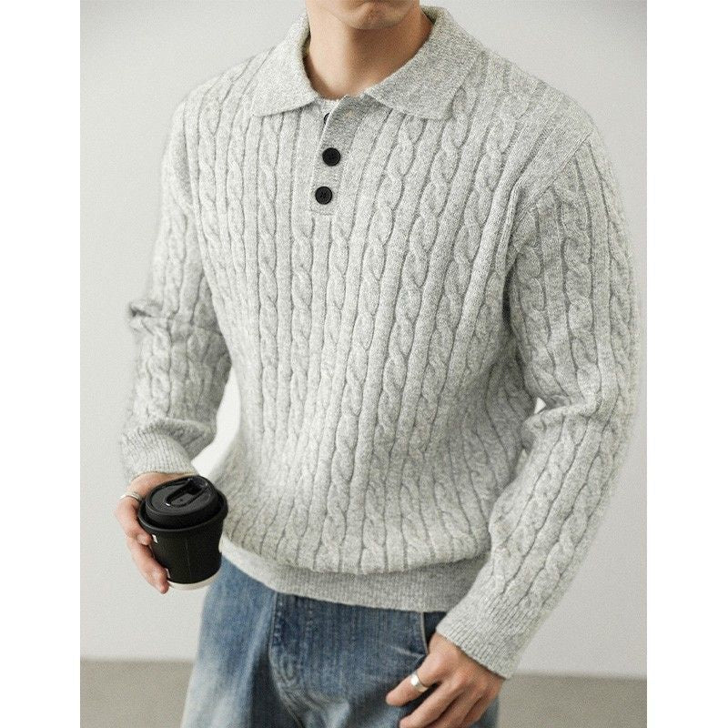 Herren Gemütlicher Grobstrickpullover mit Knopfleiste Drune