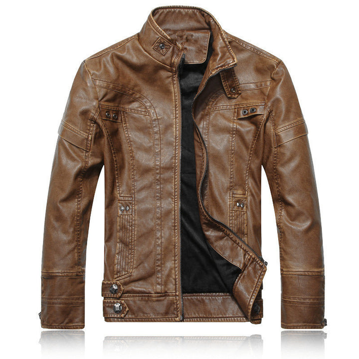 Herren Lederjacke im Pilotenblouson-Stil mit Stehkragen, Ziernähten und Mehrfach-Taschen Drune