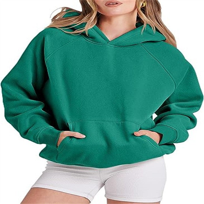 Damen lässiger Kapuzenpullover mit hohem Kragen und praktischen Taschen Drune