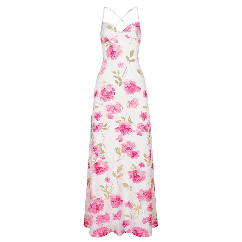 Damen Sommerliches Maxikleid mit floralem Muster und feinen Spaghetti-Trägern Drune