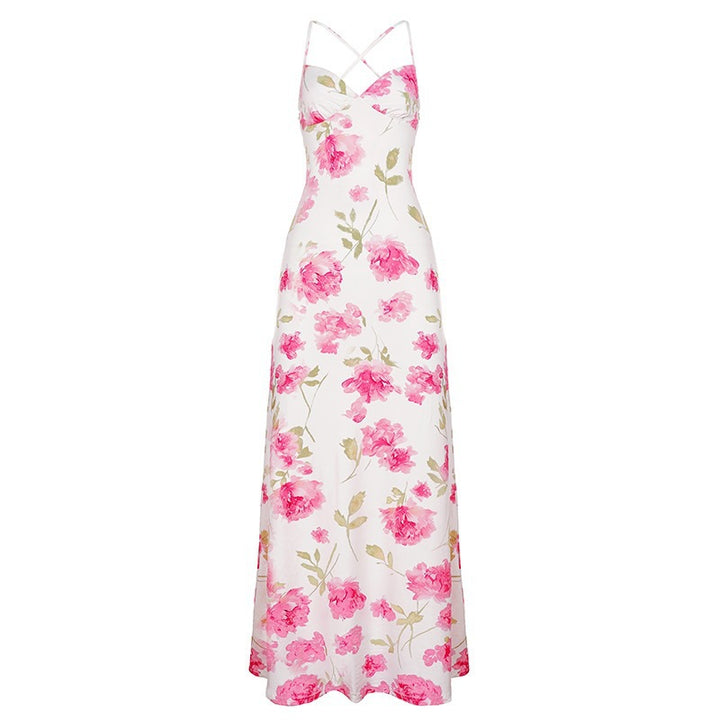 Damen Sommerliches Maxikleid mit floralem Muster und feinen Spaghetti-Trägern Drune