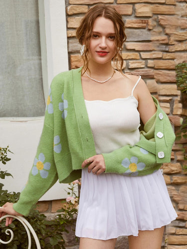 Damen Gemusterter Knopfcardigan mit Blumenmotiv Drune