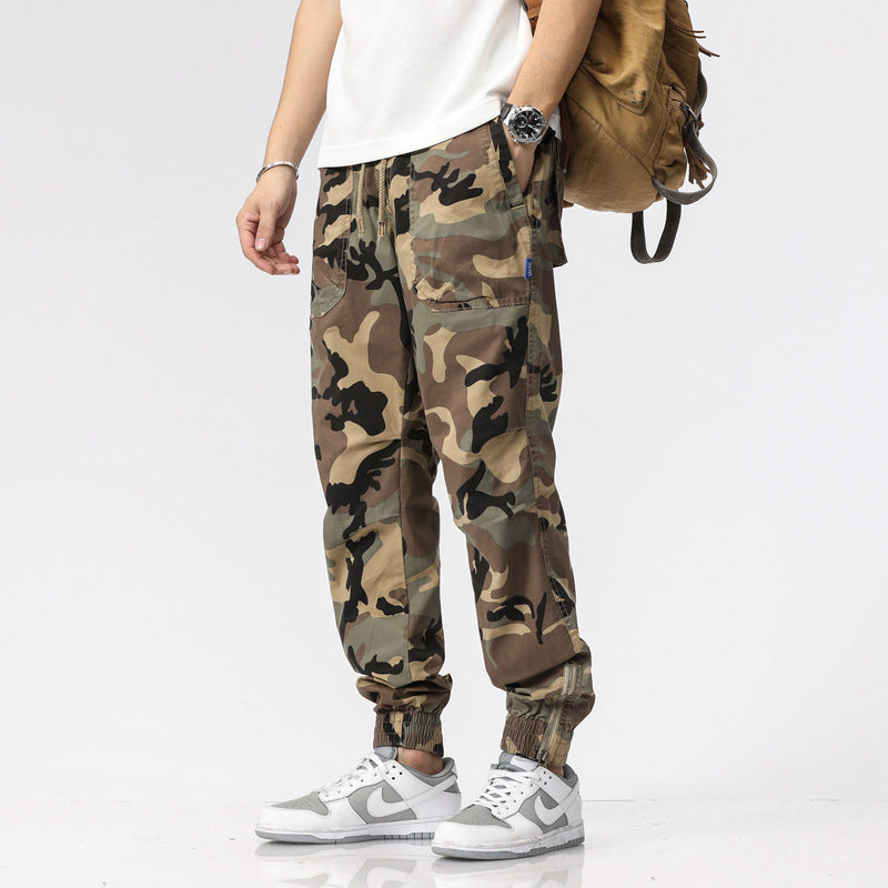 Herren Camouflage-Cargo-Joggerhose mit Tunnelzug, Mehrfachtaschen und gerippten Beinabschlüssen Drune
