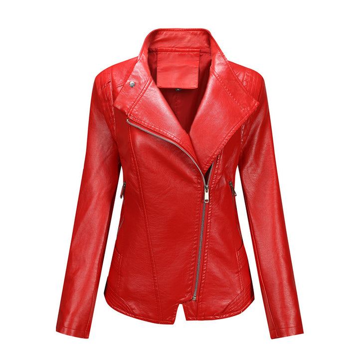 Damen Asymmetrische Bikerjacke aus Kunstleder mit Nietenbesatz und tailliertem Schnitt Drune