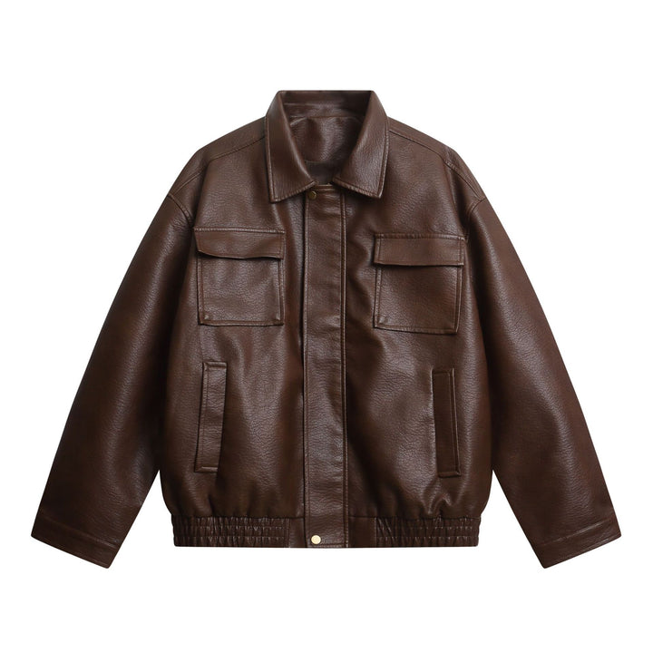 Damen Kurz geschnittene Kunstlederjacke im Oversized‑Look mit Pattentaschen Drune