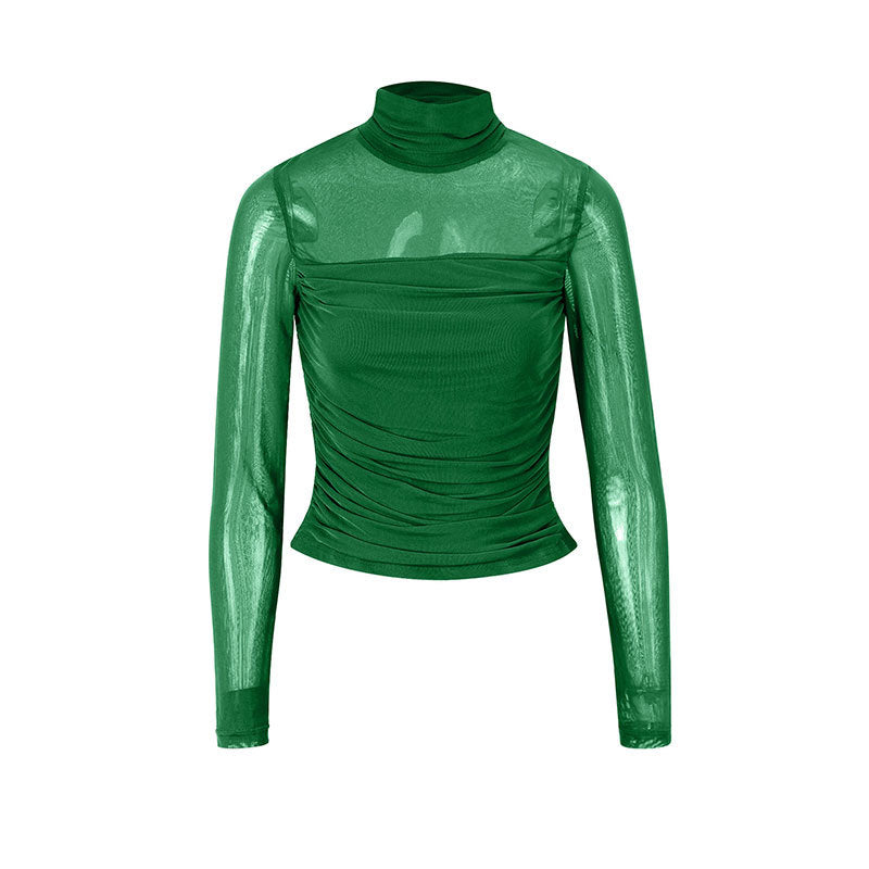 Damen Langarmshirt mit eleganter Raffung und transparentem Design Drune