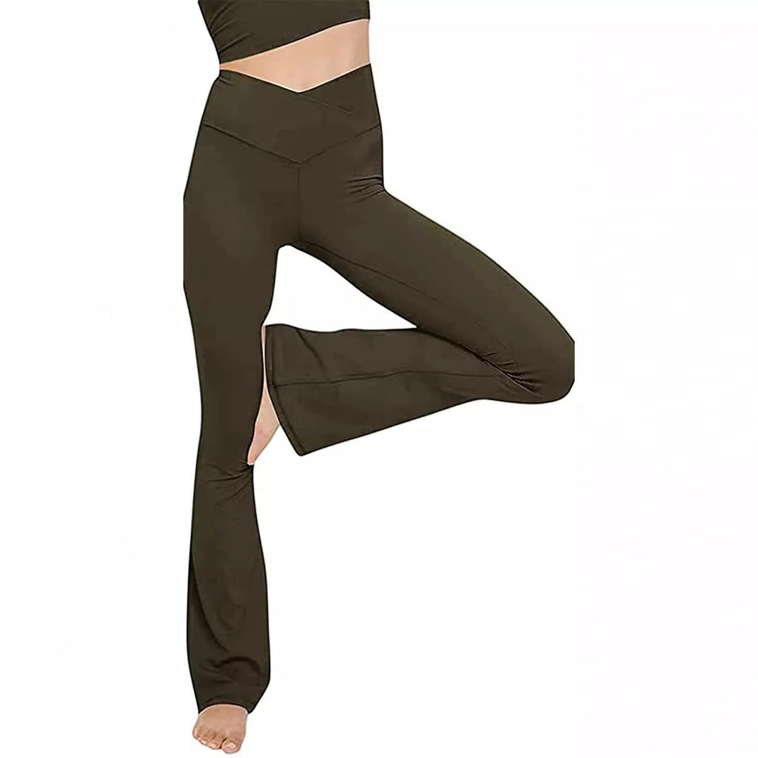 Damen nan taillenhohe Yogahose mit überkreuztem Bund und ausgestelltem Saum mit Schlitz Drune