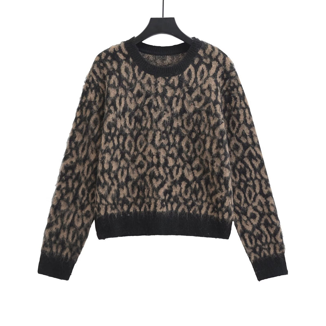 Damen Grobstrick-Pullover mit Leo-Jacquard, weichem Flor und Rundhals Drune