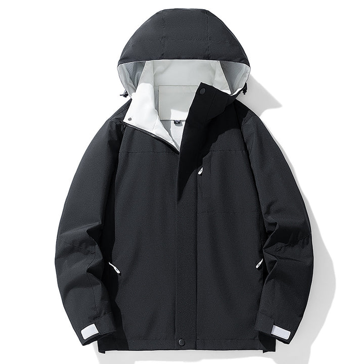 Herren Wasserdichte dreilagige Outdoorjacke mit Kapuze, atmungsaktivem Meshfutter und verstellbaren Bündchen Drune