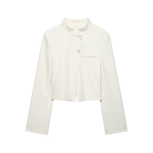 Damen Kurzer taillierter Blazer mit Stehkragen und asymmetrischer Knopfleiste Drune