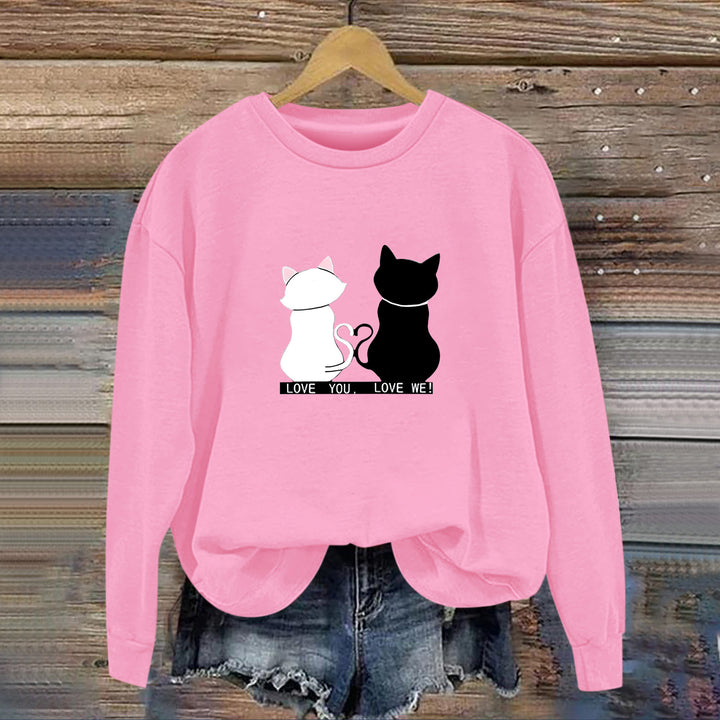 Damen Sweatshirt mit verspieltem Katzenmotiv und humorvollem Aufdruck Drune