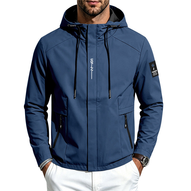 Herren Leichte Softshelljacke mit Kapuze wind- und wasserabweisend Reißverschlusstaschen Drune