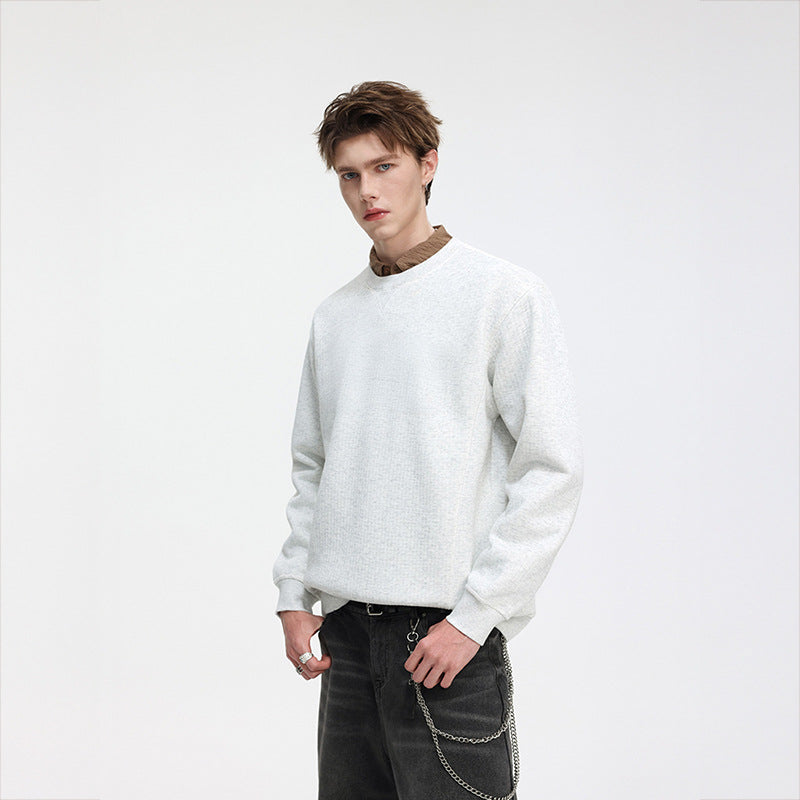 Herren Oversize Waffelstrick-Sweatshirt mit Rundhals, verlängertem Rückensaum und gerippten Bündchen Drune
