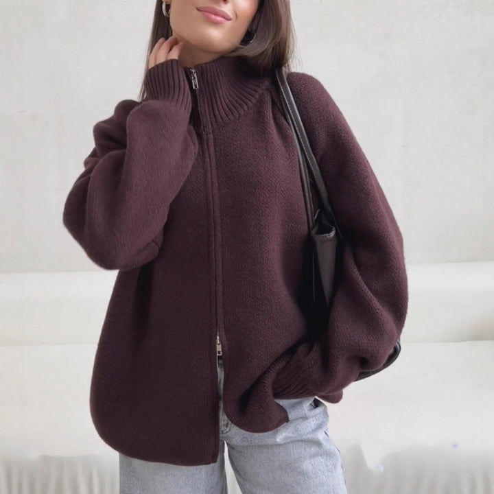 Damen Stehkragen Strickjacke mit Reißverschluss Drune