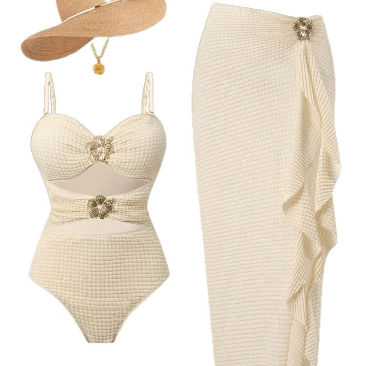 Damen Eleganter Einteiler Badeanzug mit modischem Rock Drune