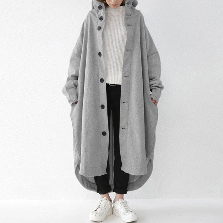 Damen nan weites Kapuzen-Kokonmantel mit asymmetrischem Saum und großen Eingrifftaschen Drune