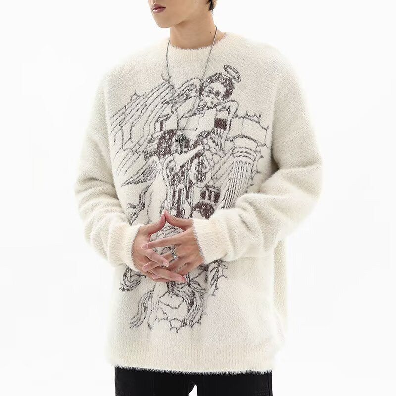 Herren Grobstrickpullover mit kreativem Motiv Drune