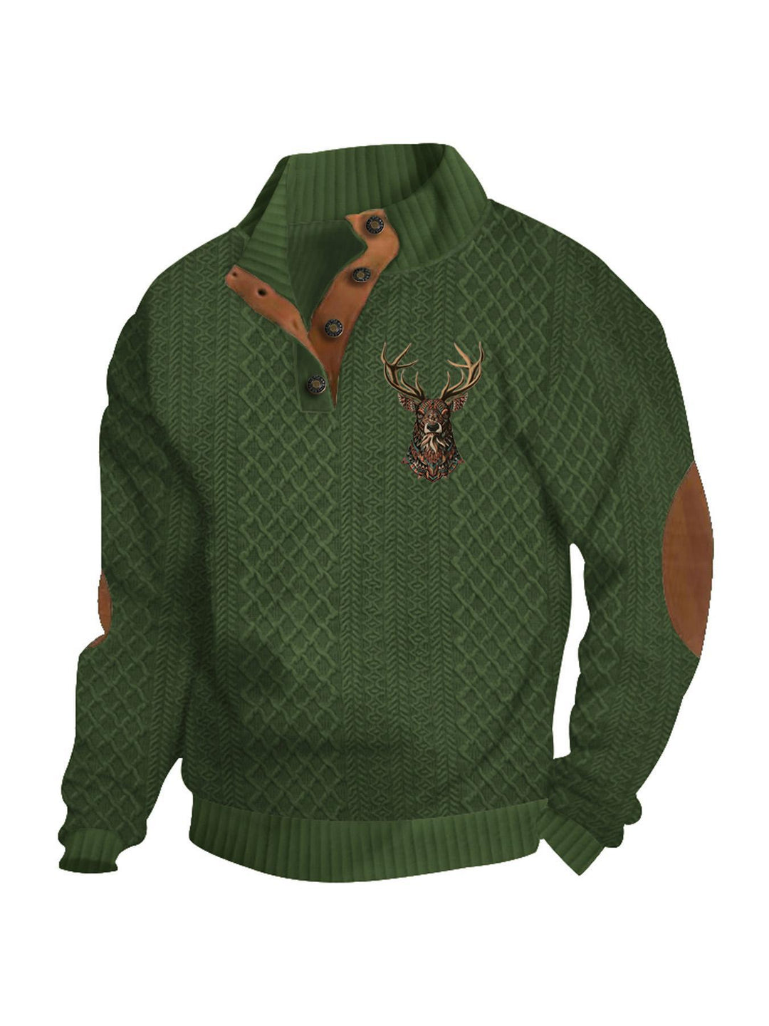 Herren nan Heritage-Strukturpullover mit Stehkragen Lederimitat-Besatz Ellenbogen-Patches und Halbknopfleiste Drune