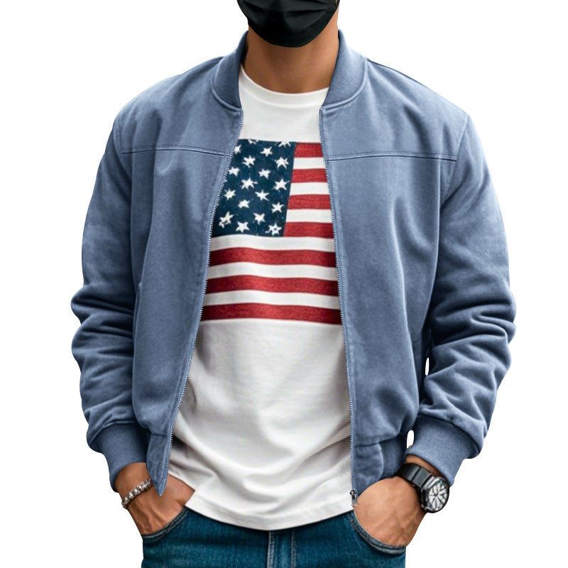 Herren nan Wildlederoptik Bomberjacke mit Reißverschluss und Rippbündchen Drune