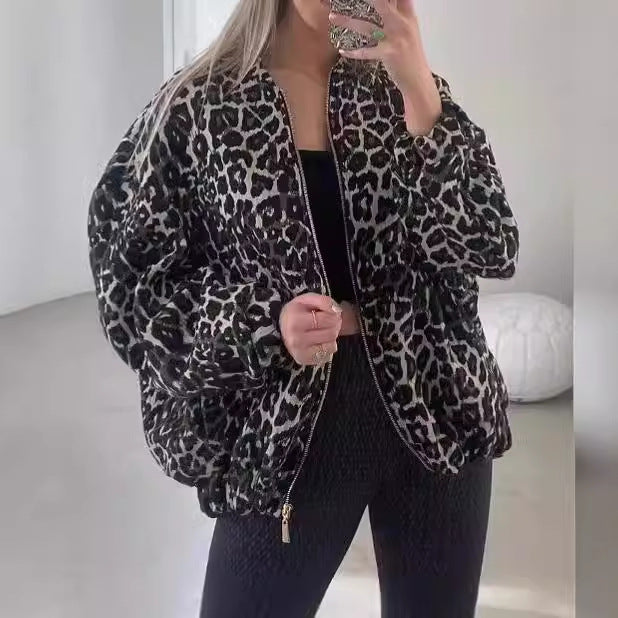 Damen Trendige Leopardenjacke im Oversized-Stil Drune