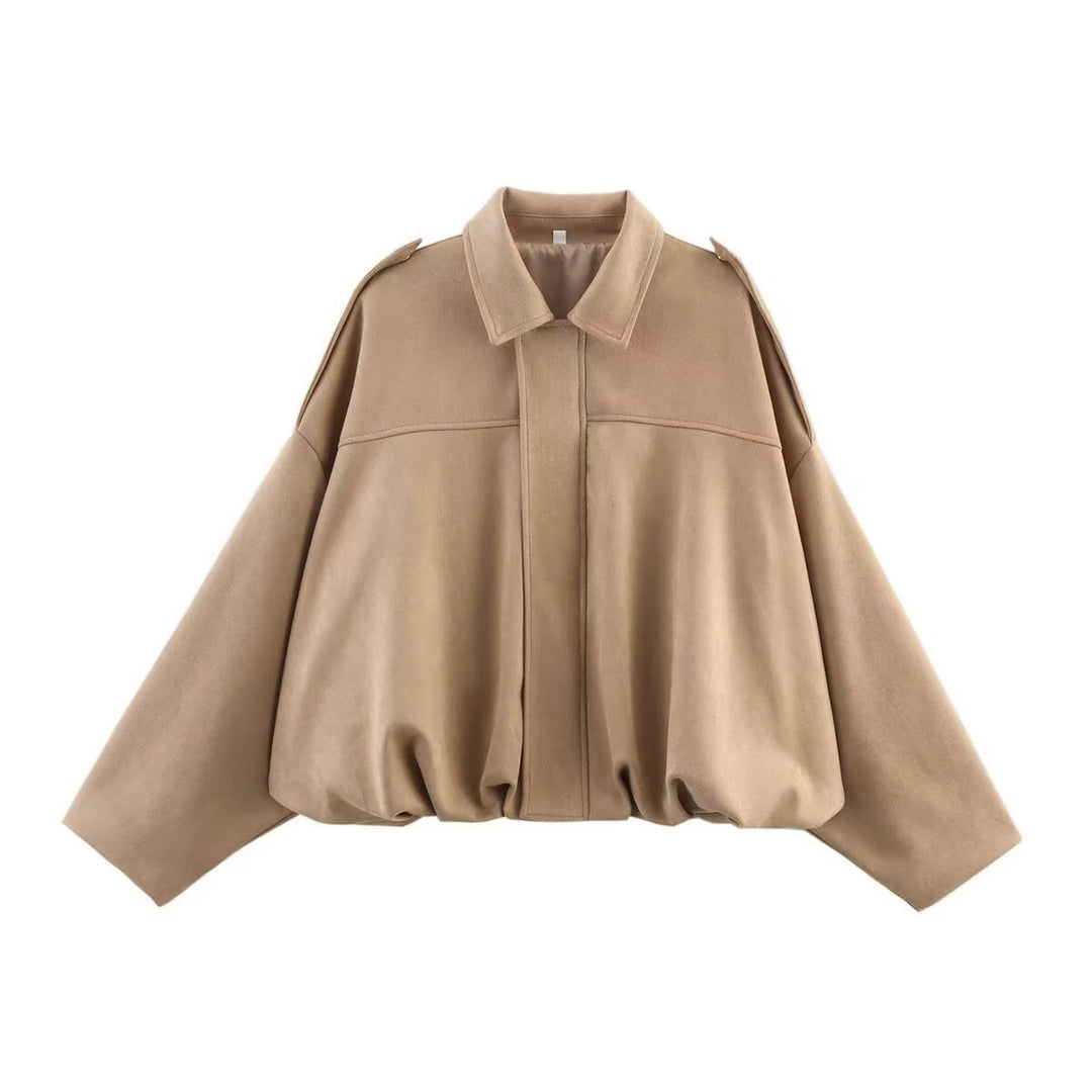 Damen Cropped Boxy‑Übergangsjacke im Wildlederlook mit Epauletten Drune