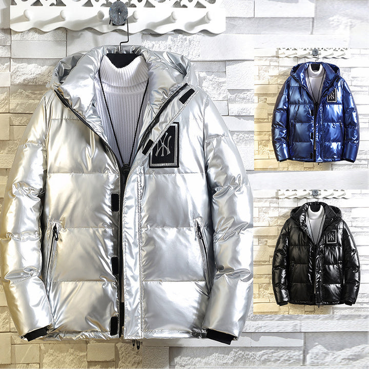 Herren Wattierte Metallic-Steppjacke mit Kapuze und windabweisender Front Drune