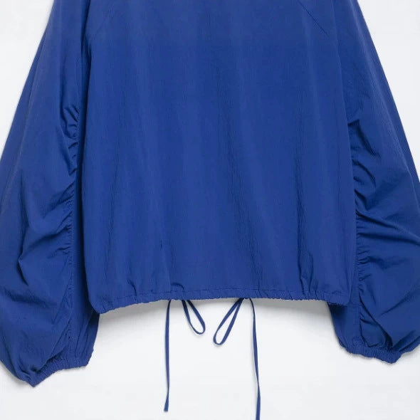 Damen Kurz geschnittene Wollmix-Jacke mit Stehkragen, Reißverschluss und Ballonärmeln Drune