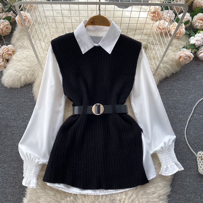 Damen Strickkleid mit eleganter Blusenoptik Drune