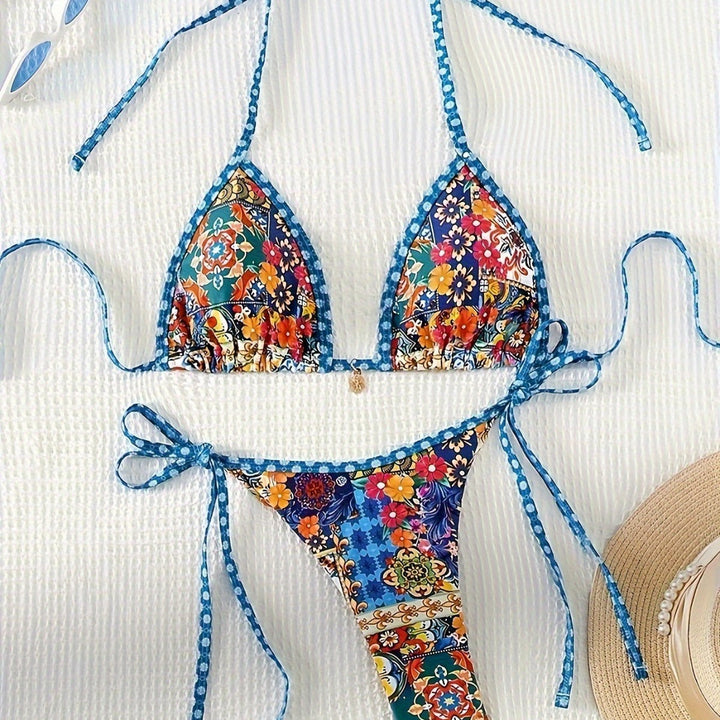 Damen Triangel-Bikini-Set mit floralem Muster Drune