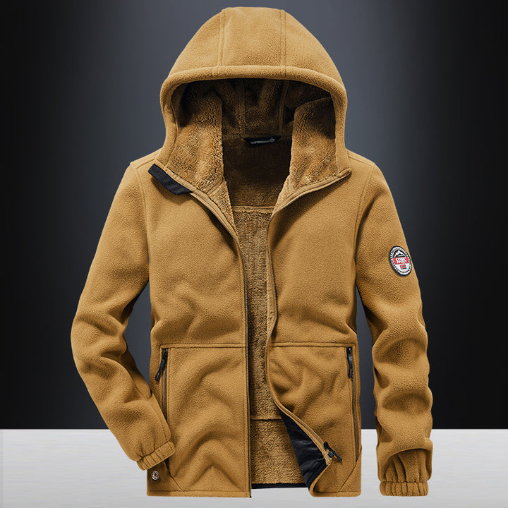 Herren Kapuzen-Fleecejacke mit Teddyfutter, durchgehendem Reißverschluss und Reißverschlusstaschen Drune