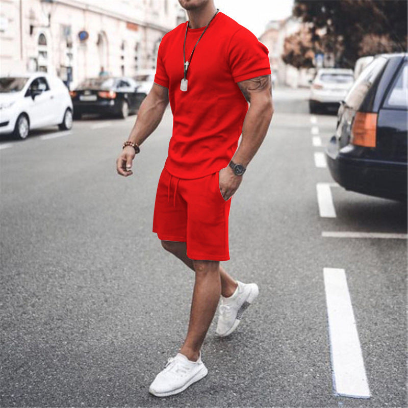 Herren nan figurbetontes Kurzarmshirt mit verstärkter Schulternaht und elastischer Kordelzug-Bermuda aus Stretchjersey Drune
