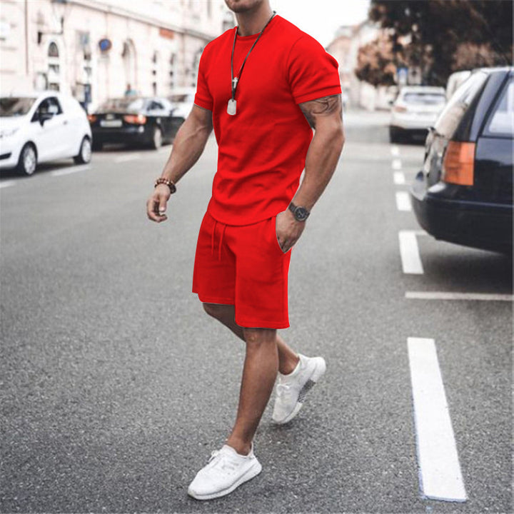 Herren nan figurbetontes Kurzarmshirt mit verstärkter Schulternaht und elastischer Kordelzug-Bermuda aus Stretchjersey Drune