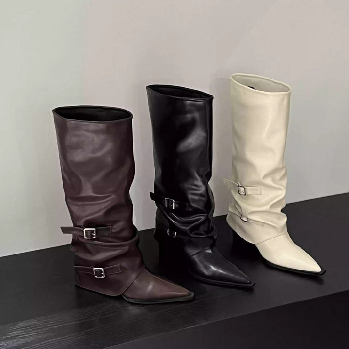 Damen Hohe Stiefel mit Riemen und eleganter Spitze Drune