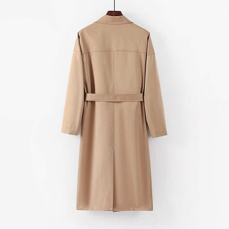 Damen Longline Trenchcoat mit Taillengürtel und fallendem Revers Drune
