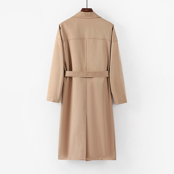 Damen Longline Trenchcoat mit Taillengürtel und fallendem Revers Drune