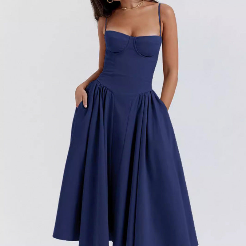 Damen Midi-Kleid mit herzförmigem Ausschnitt und voluminösem Rock Drune