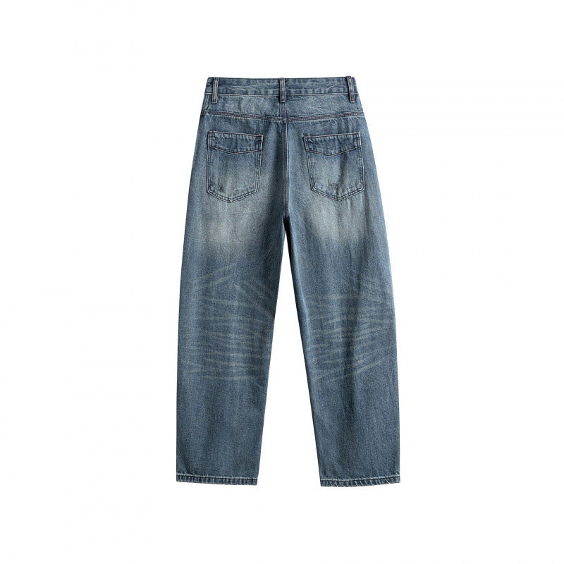 Herren Locker geschnittene Jeans mit hohem Bund und Used-Fade Drune