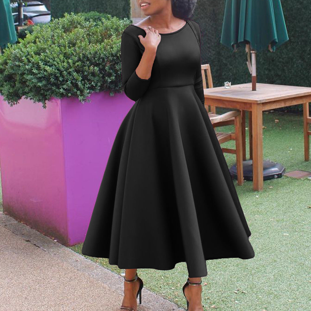 Damen A-Linien Kleid mit elegantem Rundhalsausschnitt und schwingendem Rock Drune