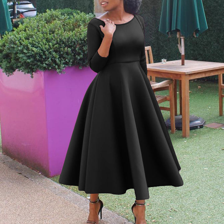 Damen A-Linien Kleid mit elegantem Rundhalsausschnitt und schwingendem Rock Drune